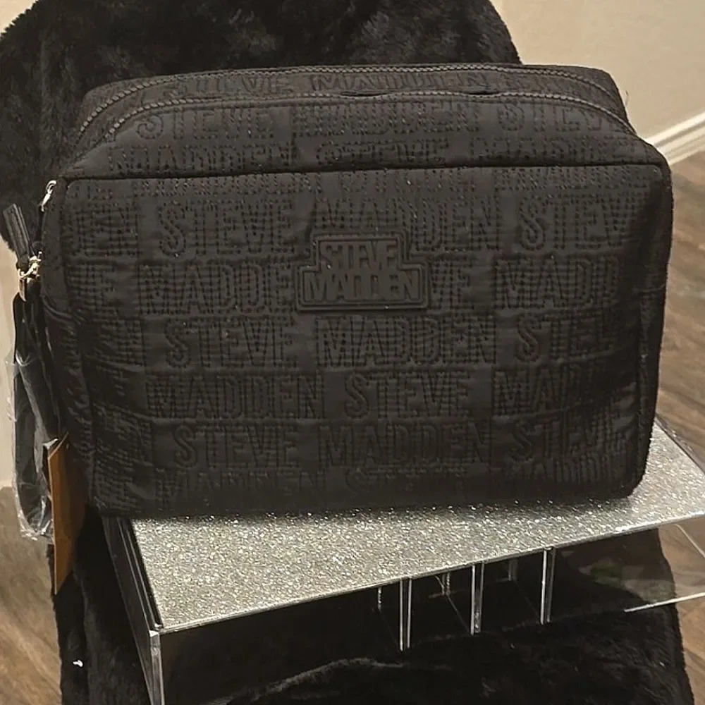 Steve Madden Logo‎ Embossed Double Zip Quilted Cosmetic Case